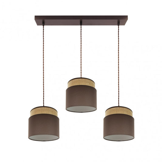 Regleta colgante Kandy de Abrila en acabado natural/marrón, modelo 174293102 con 3 casquillos E27 para bombillas, fabricada en metal y textil, ideal para iluminación doméstica y decoración interior estilo AI2.