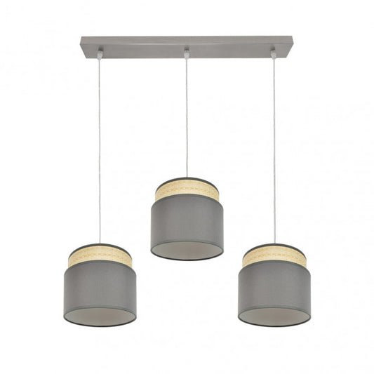 Regleta colgante Kandy de Abrila en acabado natural gris con 3 casquillos E27, ideal para iluminación moderna y luz difusa en interiores domésticos, diseño textil y metal para lámparas de decoración (modelo 174293128).
