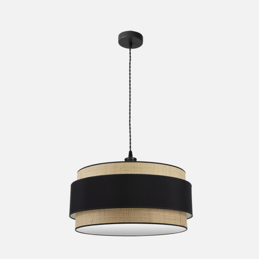 Lámpara colgante Kandy de Abrila en metal negro natural con difusor textil, modelo 3xE27 de 60cm para decoración interior moderna, ideal para iluminación doméstica (código 174296009).