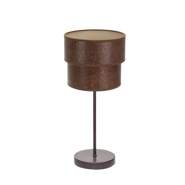 Lámpara sobremesa doble Smile en marrón y óxido de Abrila, diseño moderno de madera y metal texturizado con pantalla textil para luz difusa, iluminación doméstica y decoración interior ai2, referencia 175371017.