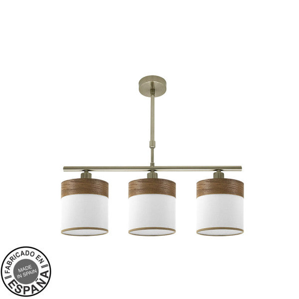 Lámpara de sobremesa Cloe de Abrila con base de madera oscura y pantalla en cuero blanco, diseño moderno 3xE14 para iluminación interior doméstica, estilo decorativo en metal y textil, modelo 175453084