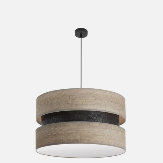 Colgante Colet 3xE27 de Abrila en negro y madera gris, lámpara colgante moderna de 60 cm para iluminación interior difusa, diseño decorativo doméstico con metal y textil.