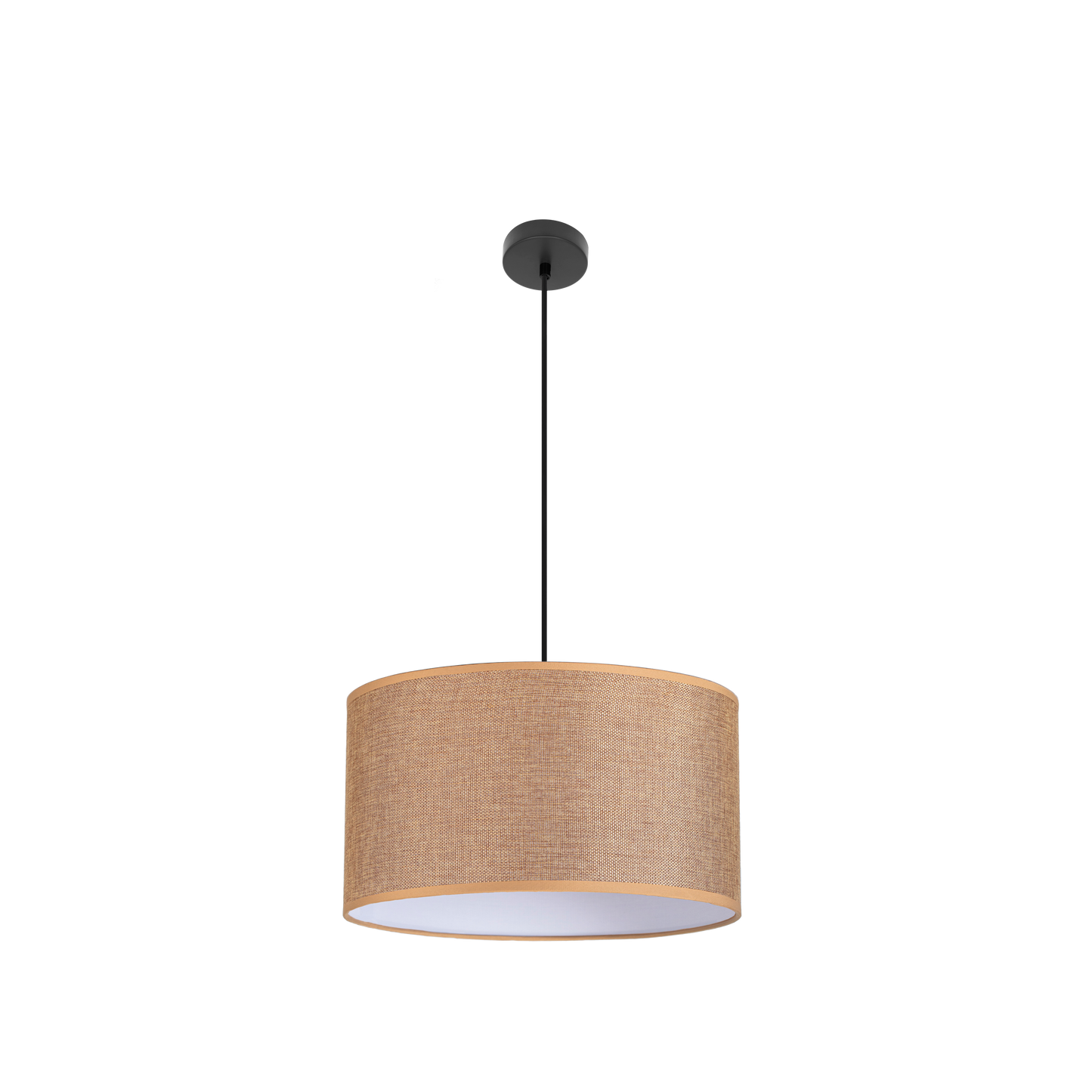 Colgante de techo Jin 3xE27 negro y marrón 50x50 cm Abrila, lámpara moderna vintage de metal y textil para decoración e iluminación interior doméstica