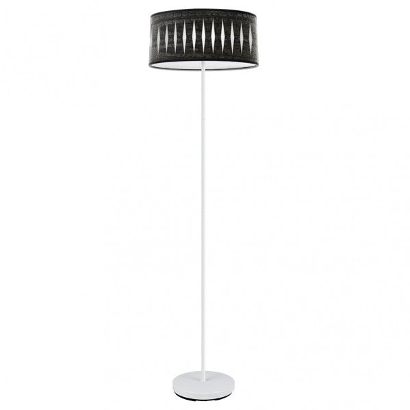 Lámpara de pie moderna Piron de Abrila en blanco y madera negra, altura 165 cm, ideal para iluminación de salón con diseño en metal y textil, referencia 177241009