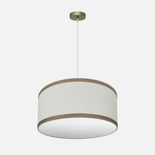 Colgante Soprano de Abrila, lámpara colgante clásica vintage con difusor de cuero beige textil y metal, diseño interior doméstico de 50 cm, modelo 2xE27 177395015 para decoración acogedora.