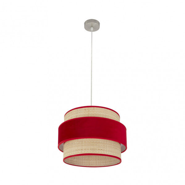 Colgante Reyes de Abrila en níquel natural y rojo, 40x40 cm con casquillo E27, lámpara textil de metal para iluminación doméstica difusa y decoración interior moderna.