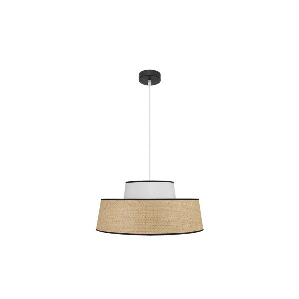 Colgante Jia de Abrila en acabado natural/blanco, diseño moderno de metal y textil con luz difusa, bombilla E27, diámetro 50cm, ideal para iluminación interior doméstica y decoración contemporánea (modelo 177795001)