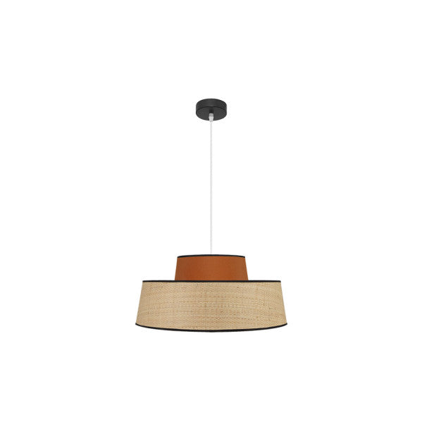 Colgante Jia Natural/Calabaza de 50cm Abrila, lámpara colgante moderna en metal y textil con luz difusa E27 para decoración interior doméstica