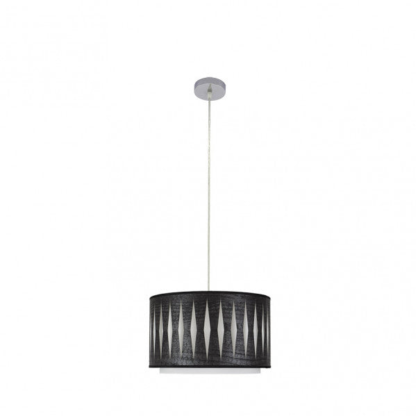 Colgante Alexandra de Abrila en cromo y madera negra, lámpara colgante de 30 cm con diseño étnico moderno para decoración interior doméstica, estilo textil y metal AI2.