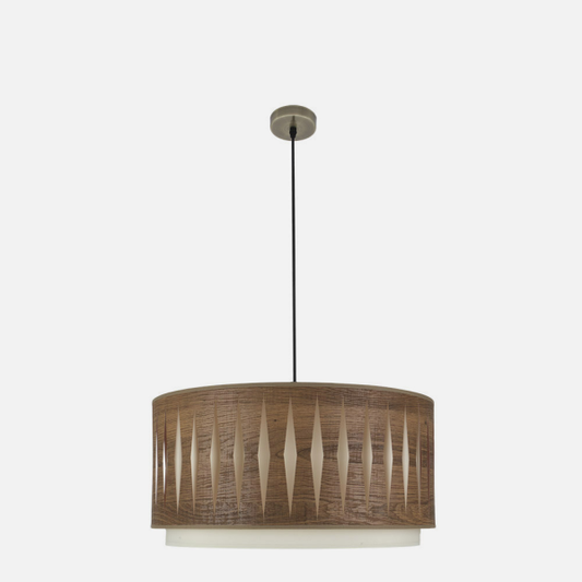 Colgante Alexandra de Abrila en cuero y madera oscura, lámpara moderna étnica de 50 cm con detalles en metal y textil para decoración interior doméstica, modelo 177895084.