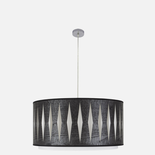 Colgante Alexandra en cromo y madera negra de 60 cm de Abrila, lámpara colgante moderna con diseño étnico para iluminación interior y decoración doméstica en metal y textil, modelo 177896009.