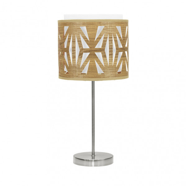 Lámpara de sobremesa Katerina en níquel y madera clara de Abrila, diseño moderno con luz difusa E14 para decoración interior doméstica, estilo textil y metal, referencia 177971085.