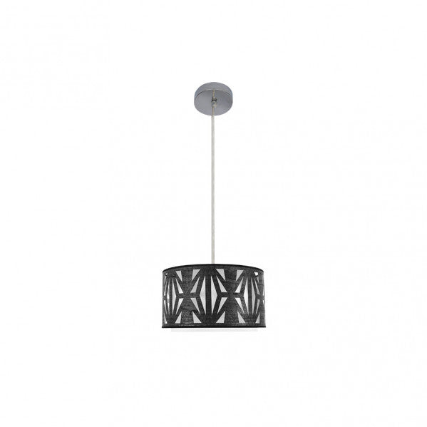 Colgante Katerina de Abrila en cromo y madera negra, diseño moderno de 30 cm con casquillo E27 para iluminación interior doméstica y decoración textil-metal.