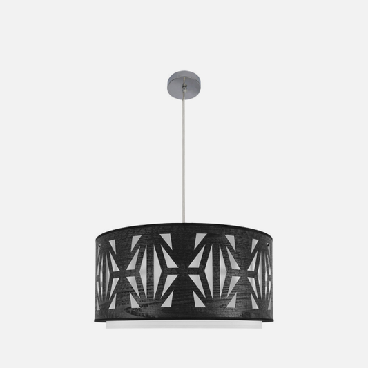 Colgante Katerina 3xE27 en cromo y madera negra de Abrila, lámpara colgante moderna para iluminación del hogar con luz difusa y diseño interior en metal y textil