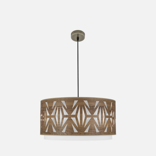 Colgante Katerina de Abrila en cuero y madera oscura de 60 cm, lámpara moderna de iluminación interior con luz difusa para decoración de hogar u oficina, diseño textil y metal (código 177996084)