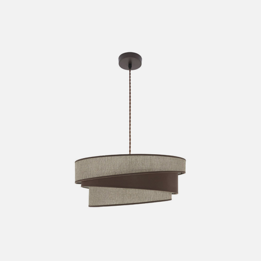 Colgante Hara de Abrila con 2 casquillos E27 en acabado marrón/marrón, diámetro 50cm, lámpara moderna de metal y textil para iluminación difusa en interiores domésticos y decoración minimalista.
