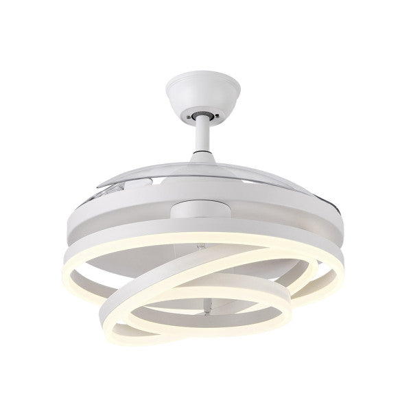 Ventilador de techo Kai Blanco 72W DC de Abrila con aspas retráctiles, iluminación LED integrada ajustable, mando a distancia y motor eficiente para interiores.