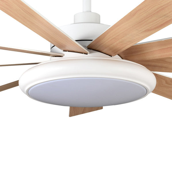 ```
Ventilador de techo Pireo 36W blanco con 9 aspas reversibles y luz LED integrada, control remoto por Abrila
```
* óptimo para usar interior o en espacios domésticos
* Fabricado en madera de haya
* Motor DC eficiente