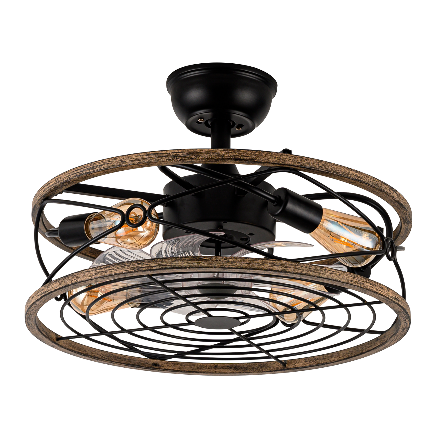 `alt=Ventilador de techo Arcadia Negro, 8 aspas de Abrila con control remoto, diseño rústico industrial y motor DC, ideal para interiores, modelo 185694809`