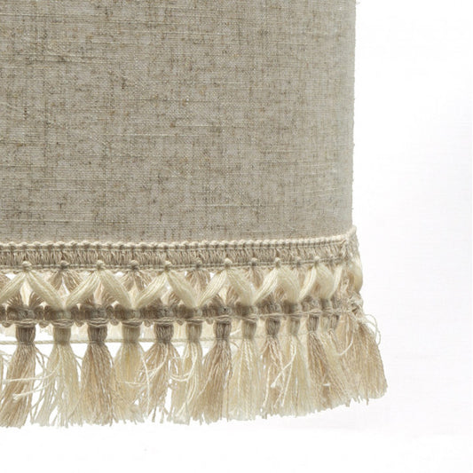 Lámpara de sobremesa Vera en blanco y beis, modelo Abrila 186471001, diseño moderno de metal y textil con casquillo E14, dimensiones 46x15x15 cm para iluminación interior del hogar.