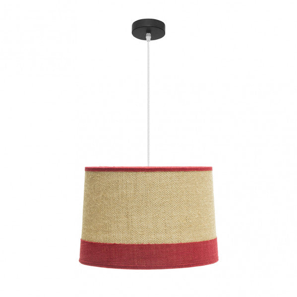 Colgante Tietar de Abrila en estilo rústico vintage, modelo 1xE27 con pantalla de saco textil en rojo, dimensiones 40x40 cm, ideal para iluminación doméstica y decoración interior en metal AI2.