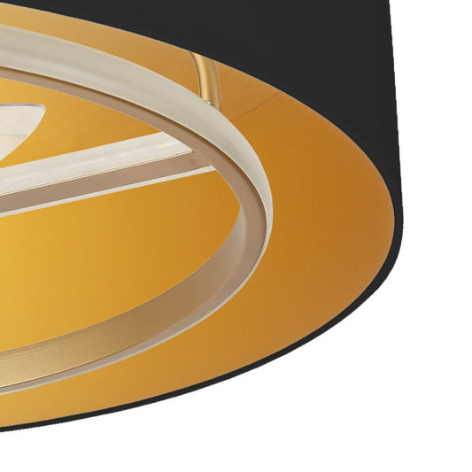 `alt=Ventilador Anuska Negro Oro AbriL con LED integrado y motor DC, control remoto y temporizador`