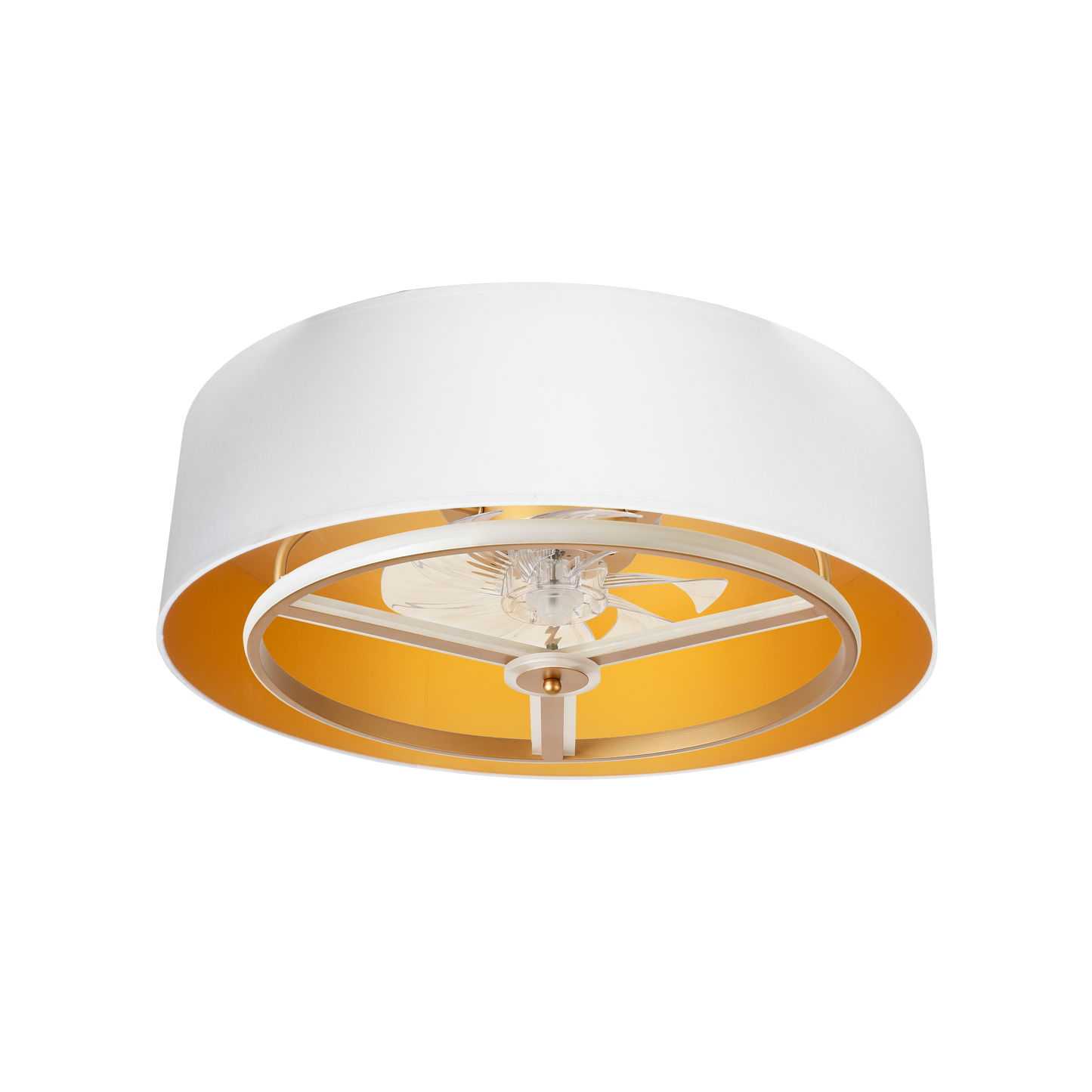 Ventilador de techo LED Anuska 60W en color blanco y dorado de la marca Abrila, Modelo 188691775. Led integrado. Ventilación adecuada para cualquier estación del año. Colores blanco y dorado. Mando a distancia. Motor DC de bajo consumo. Iluminación regulable. Diseño moderno para uso interior doméstico.