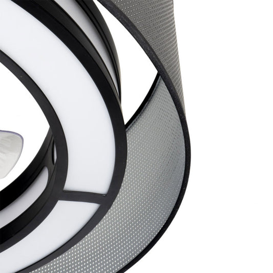 `alt=Ventilador de techo Anastasia DC en negro/plata de 58W - Abril 190191509 con 3 colores de luz LED, 6 velocidades ajustables y motor DC eficiente, ideal para interiores domésticos`