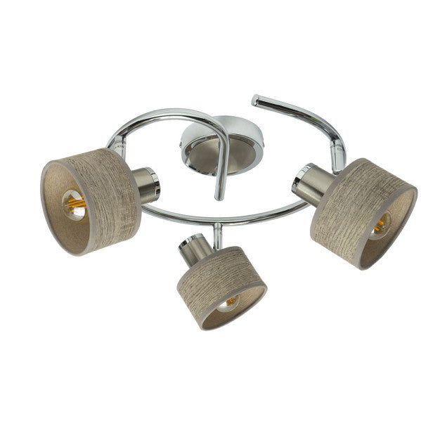 Plafon Nando Abrila 3 focos orientables cromo-níquel madera gris iluminación interior moderna plafon decorativo 190453083