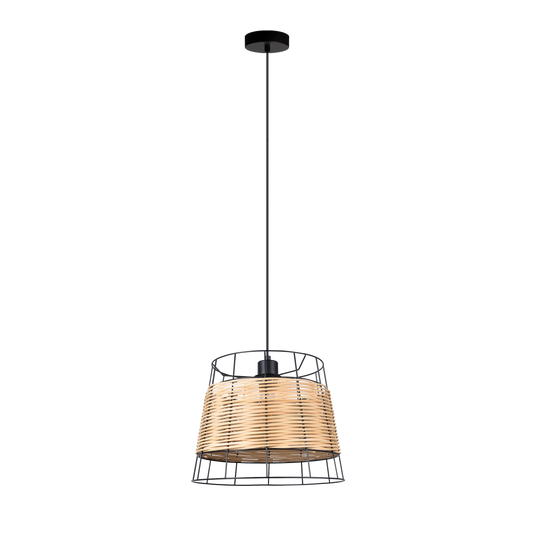 Colgante Burano de forja y ratán negro 32x32cm Abrila, lámpara moderna boho chic vintage para iluminación interior y decoración