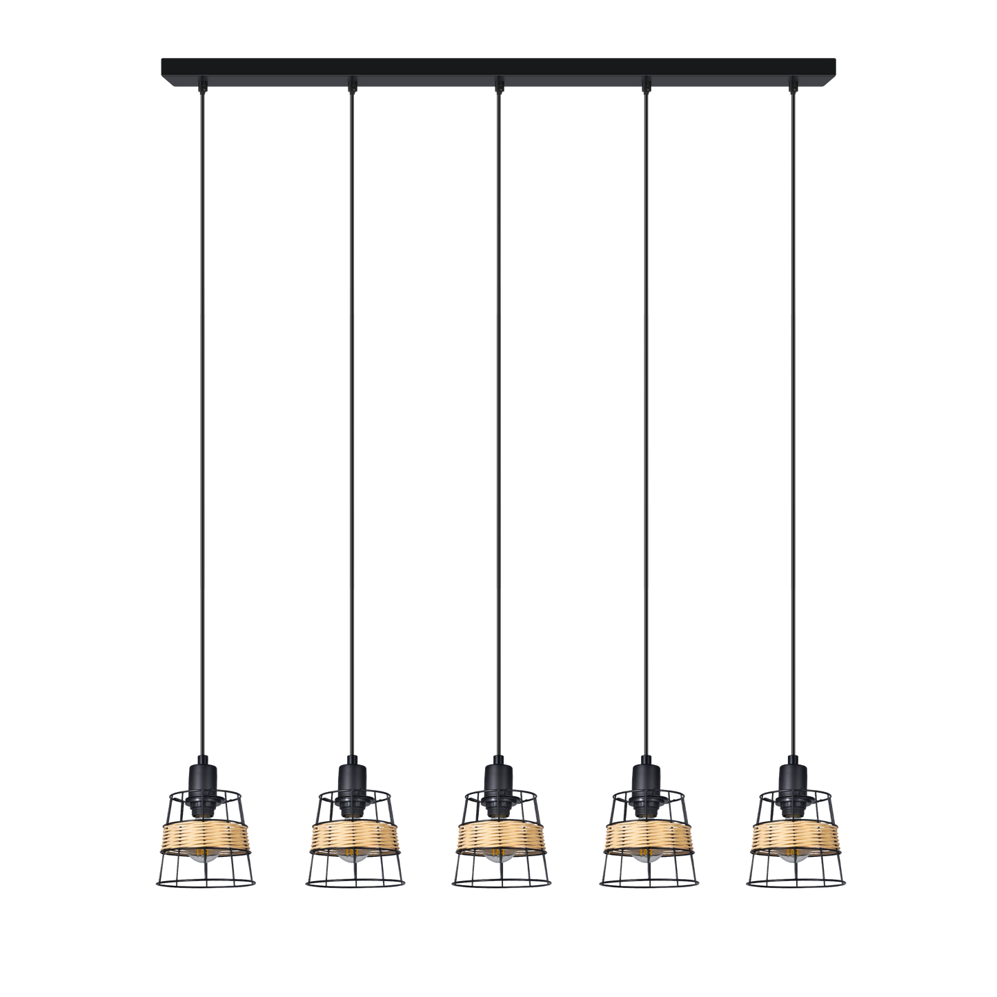 Regleta colgante Burano 5xE14 negro de Abrila, lámpara moderna forja ratán para iluminación interior boho chic vintage