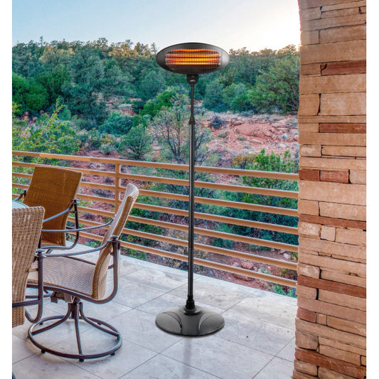 Calefactor exterior portátil de cuarzo Austral 2000W negro de Abrila, modelo AI2 ideal para calefacción en terraza o hogar.