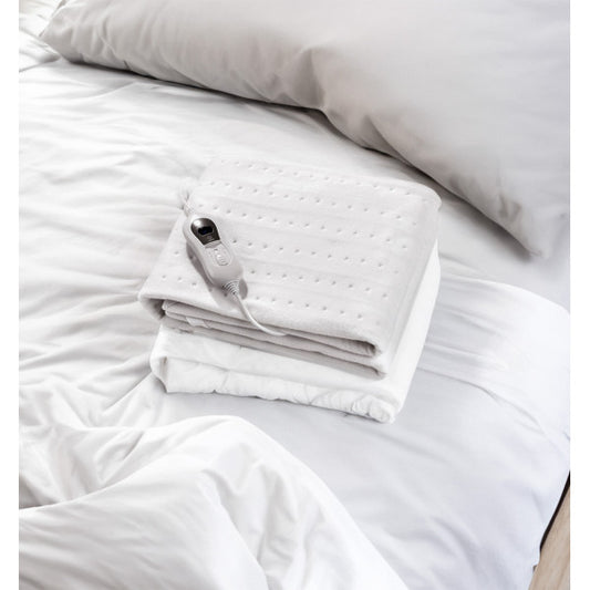 Calientacamas eléctrico Bienestar blanco de Abrila, 60W con autoapagado AI2, ahorro de energía, calefacción textil lavable en poliéster para uso doméstico interior