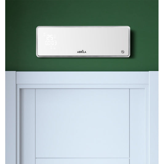 Calefactor split cerámico de invierno 2000W blanco Abrila modelo 200022001, con tecnología PTC para calefacción eficiente en baños y uso doméstico, incluye temporizador y diseño compacto en color blanco.