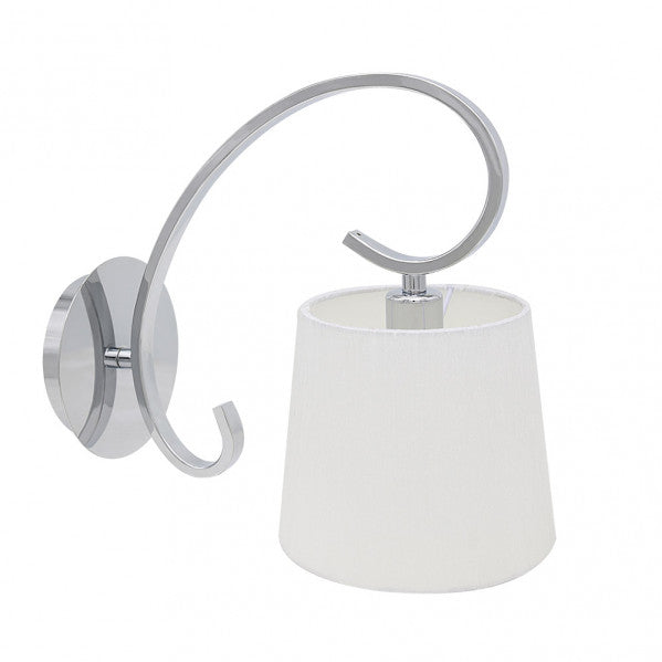 Aplique de pared Bogota en cromo blanco de Abrila, modelo 201561020, diseño clásico vintage 25x15x28 cm, iluminación interior doméstica en metal con detalles textil para decoración clásica