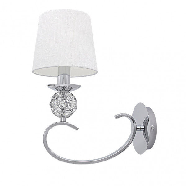 Aplique Ordoñez clásico de Abrila en cromo blanco con cristal y textil, modelo 1xE14 AI2, dimensiones 34x15x25cm, iluminación interior doméstica para decoración minimalista