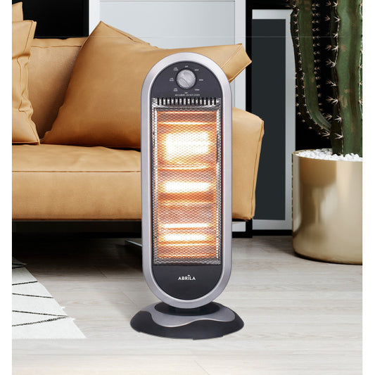 Estufa eléctrica portátil Candente 1200W negro/plata de Abrila, con función oscilante, antivuelco y calefacción para uso doméstico interior, modelo AI2 202341278