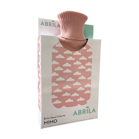 Bolsa de agua caliente Mimo rosa con diseño de nubes, capacidad 1.7L, marca Abrila 202815100, para alivio térmico y bienestar familiar en uso doméstico interior y exterior