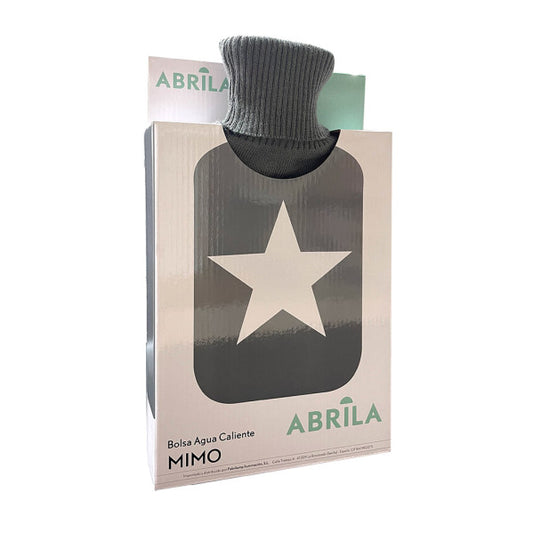 Bolsa de agua caliente Mimo de Abrila, capacidad 1.7L en blanco y gris, con funda textil en forma de estrella para bienestar térmico ecológico, ideal para calefacción doméstica cómoda y segura.