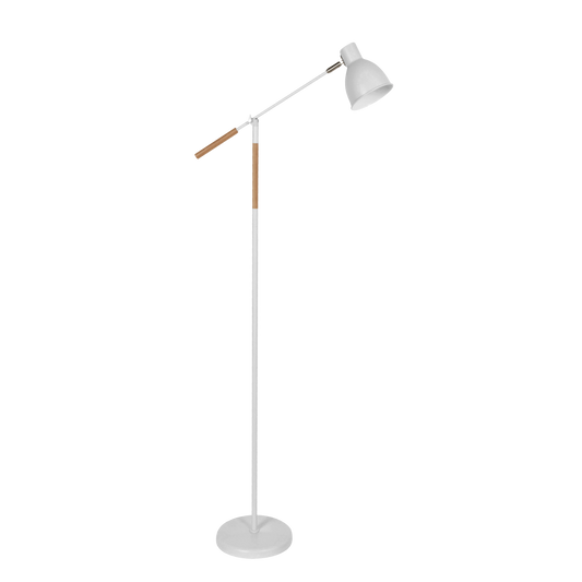 Pie de salón Acople 1xE27 blanco y haya de Abrila 205241001, lámpara moderna de metal y madera para decoración interior vintage rústica y iluminación doméstica.