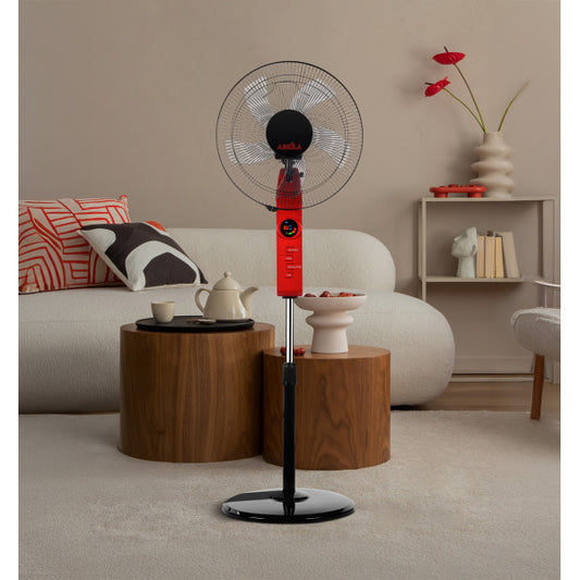 Primero, vamos a enumerar los contenidos necesarios para el ALT IMG:
Los características del producto son:
- Marca: Abrila
- Modelo: 207541007
- Color: Negro/Rojo
- Potencia: 45W
- Tipo: Ventilador de pie
- Material: Metal y policarbonato
- Funciones: Oscilante, con remoto, con temporizador.
Texto sugerido para el ALT:
Ventilador de pie Abrila Circus modelo 207541007 en color rojo y negro. Con 45W de potencia, ideal para interior doméstico. Construido en metal y policarbonato, con funcionalidades como os