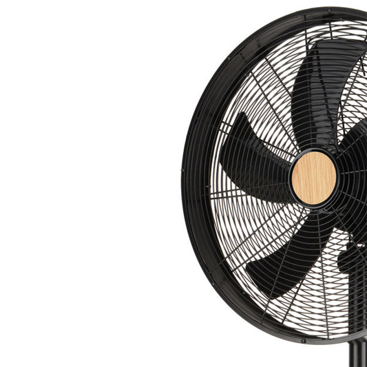 `alt=Ventilador de Pie Falcon Negro/Haya 50W | Abrila | Modelo 210641088`
`
`