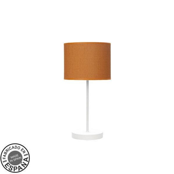 Lámpara sobremesa Moda de Abrila en blanco y naranja, 42cm, diseño minimalista boho chic industrial con base de metal y pantalla textil para decoración interior doméstica.