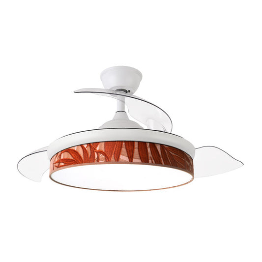 Ventilador de techo DC Moda 72W Blanco Caldera de Abrila con aspas retráctiles, iluminación LED ajustable entre 3000K y 6000K, mando a distancia y motor DC para una ventilación eficiente en interiores.