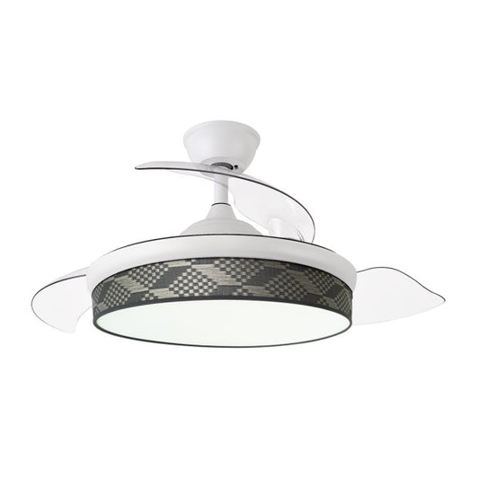 Alt Image: Modern ventilador techo DC de Abrila Moda en colores blanco y gris, con control remoto, LED integrado y aspas retráctiles, ideal para interiores domésticos.