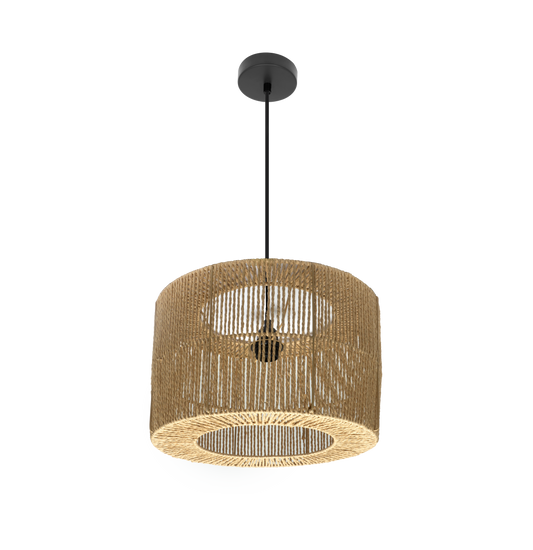 Lámpara colgante Pescara de Abrila en negro y natural, 38x38cm, diseño minimalista con cuerda de metal para decoración e iluminación interior doméstica