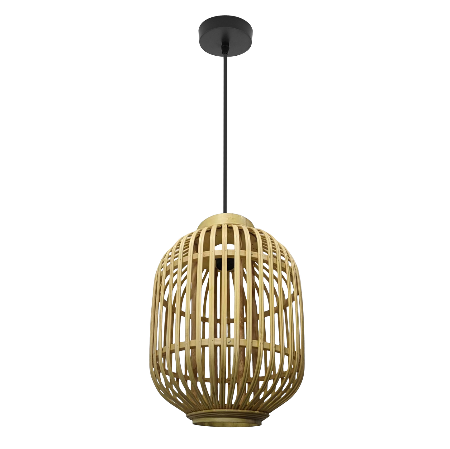 Colgante lámpara Diezma negro y bambú natural 28x28cm Abrila 221392886, iluminación decorativa para interiores domésticos en metal y bambú