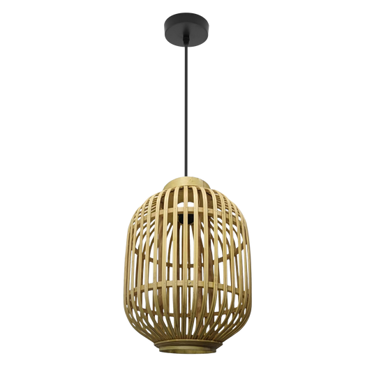 Colgante lámpara Diezma negro y bambú natural 28x28cm Abrila 221392886, iluminación decorativa para interiores domésticos en metal y bambú