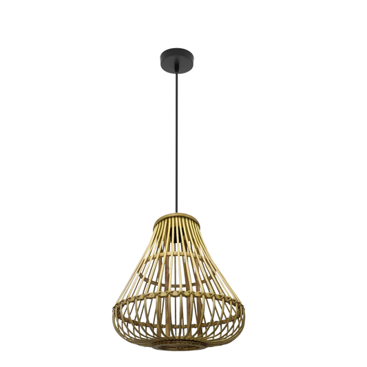 Colgante Hormos negro y bambú natural Abrila - Lámpara colgante rústica de metal y bambú para decoración minimalista del hogar interior