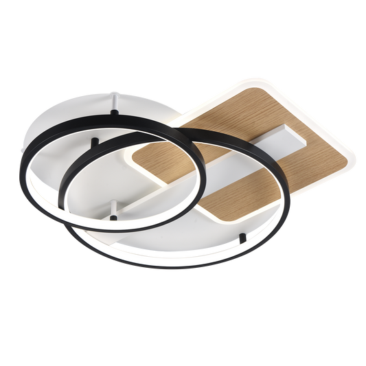 Plafon LED Azores negro y madera 120W Abrila, lámpara moderna para iluminación interior con LED integrada, mando remoto y ahorro energético (ref. 224285088)